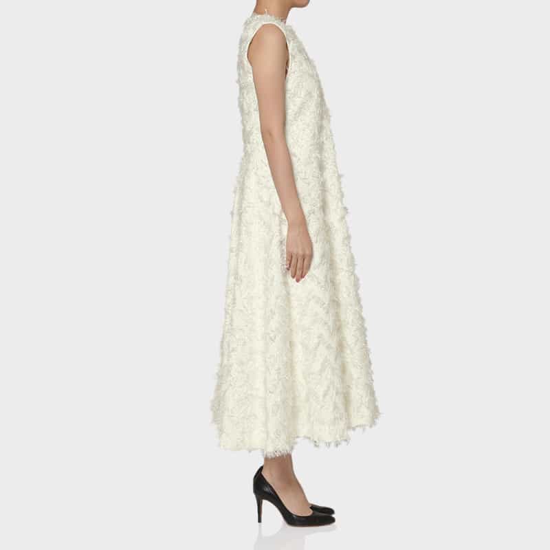 BARNEYS NEW YORK ジャカード素材 ロングフレアドレス （インナードレス付き） WHITE