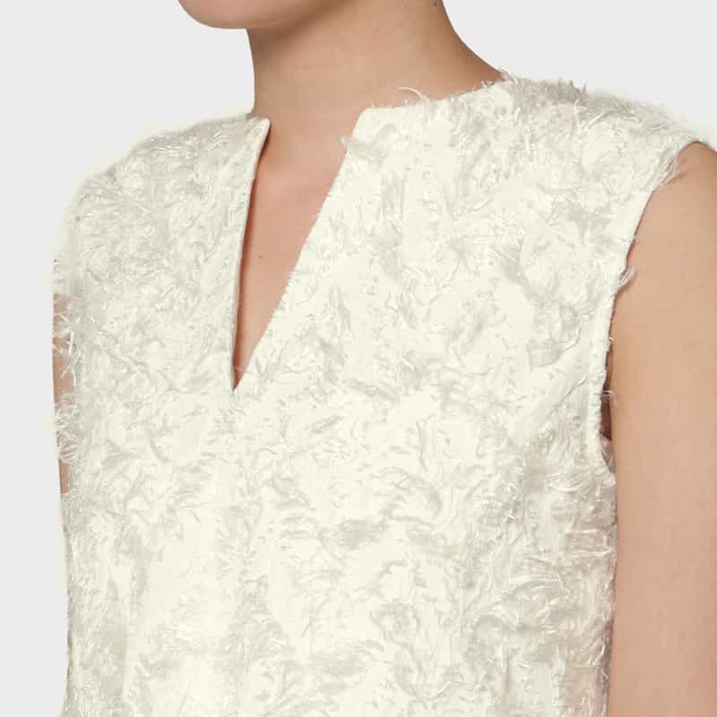 BARNEYS NEW YORK ジャカード素材 ロングフレアドレス （インナードレス付き） WHITE