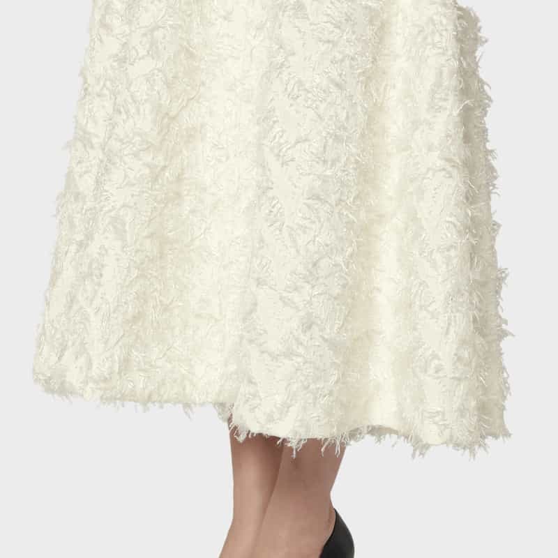 BARNEYS NEW YORK ジャカード素材 ロングフレアドレス （インナードレス付き） WHITE