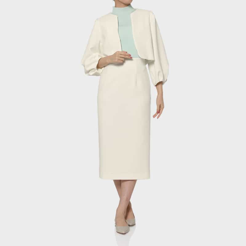 BARNEYS NEW YORK セットアップ ボリュームスリーブ ノーカラージャケット WHITE