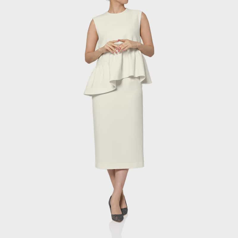 BARNEYS NEW YORK セットアップ ウォッシャブル フリルヘム ブラウス WHITE