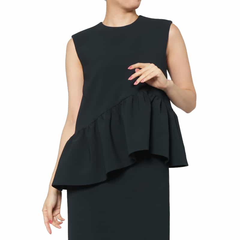 BARNEYS NEW YORK セットアップ ウォッシャブル フリルヘム ブラウス NAVY