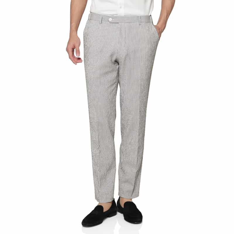 BARNEYS NEW YORK セットアップ シアサッカー素材ストライプ柄パンツ GRAY