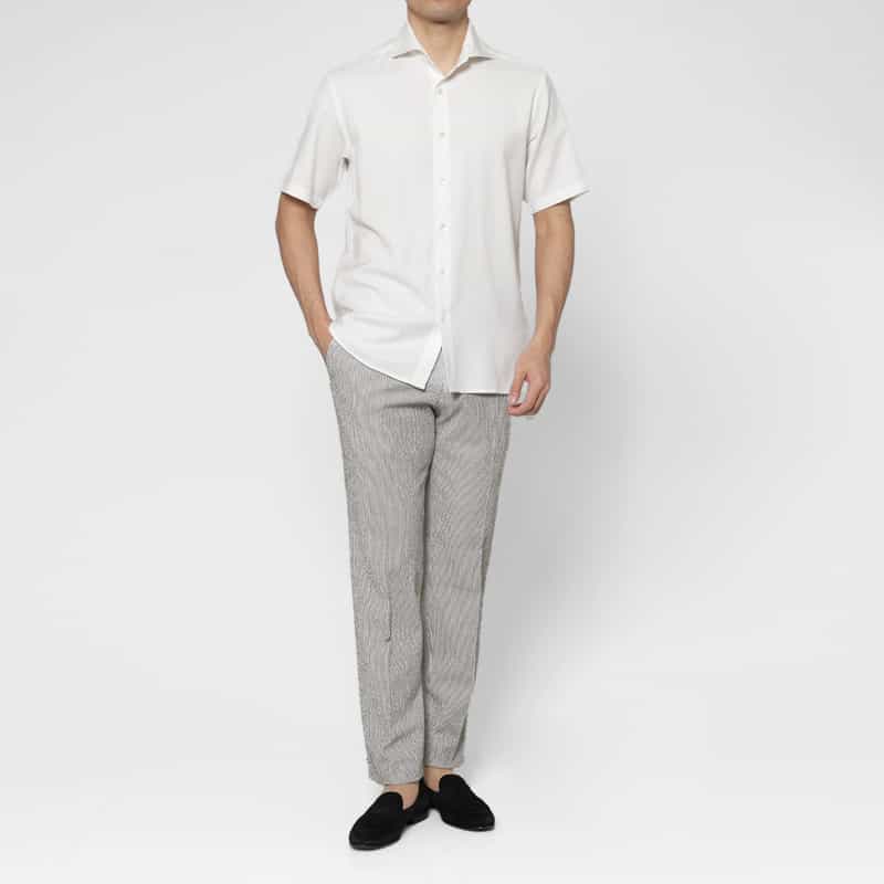 BARNEYS NEW YORK セットアップ シアサッカー素材ストライプ柄パンツ GRAY