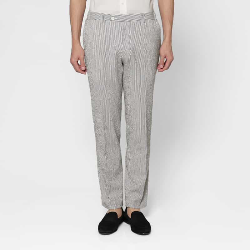 BARNEYS NEW YORK セットアップ シアサッカー素材ストライプ柄パンツ GRAY
