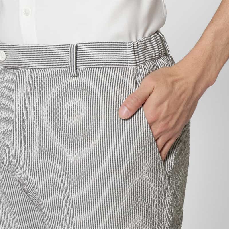 BARNEYS NEW YORK セットアップ シアサッカー素材ストライプ柄パンツ GRAY