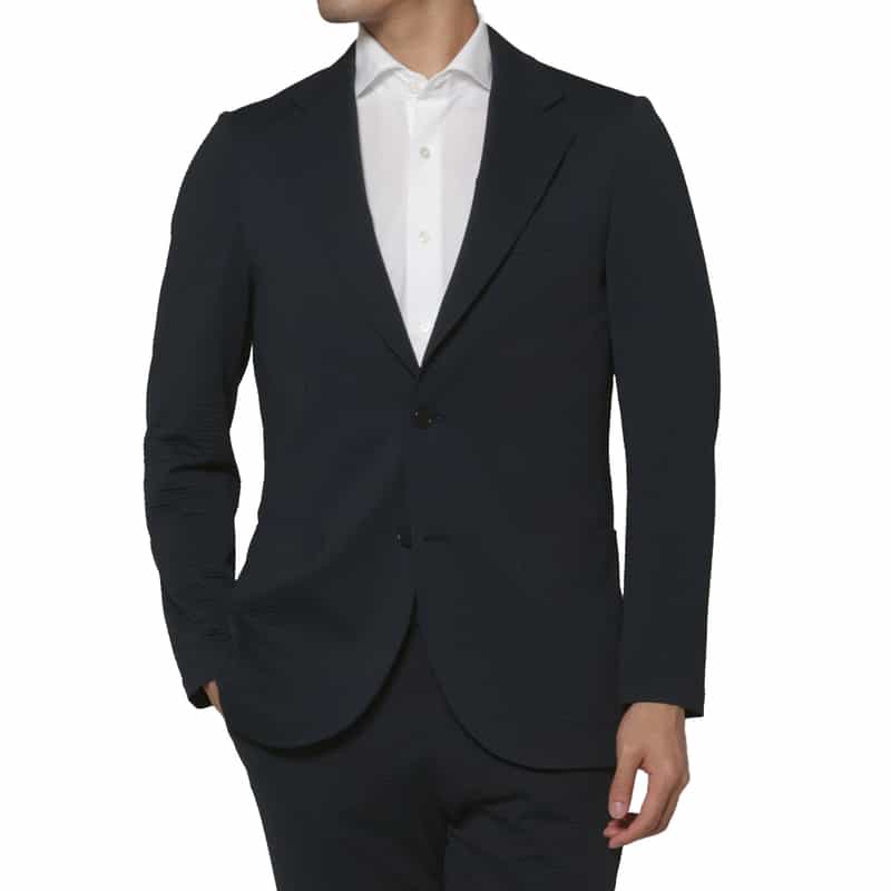 BARNEYS NEW YORK セットアップ サッカーストライプ素材テーラードジャケット NAVY