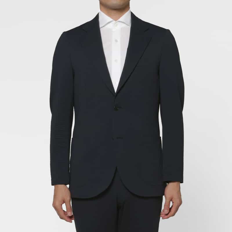 BARNEYS NEW YORK セットアップ サッカーストライプ素材テーラードジャケット NAVY