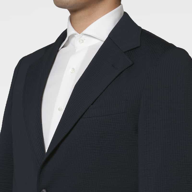 BARNEYS NEW YORK セットアップ サッカーストライプ素材テーラードジャケット NAVY