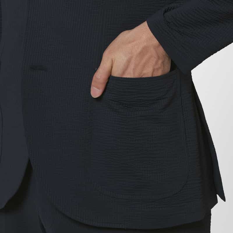 BARNEYS NEW YORK セットアップ サッカーストライプ素材テーラードジャケット NAVY