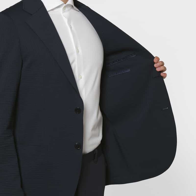 BARNEYS NEW YORK セットアップ サッカーストライプ素材テーラードジャケット NAVY