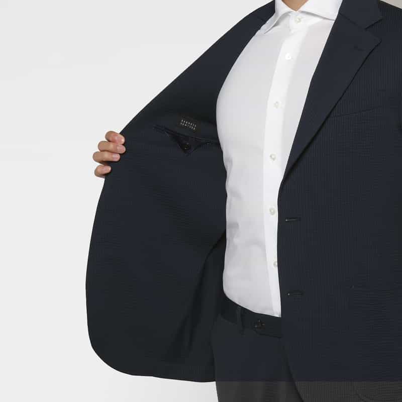 BARNEYS NEW YORK セットアップ サッカーストライプ素材テーラードジャケット NAVY