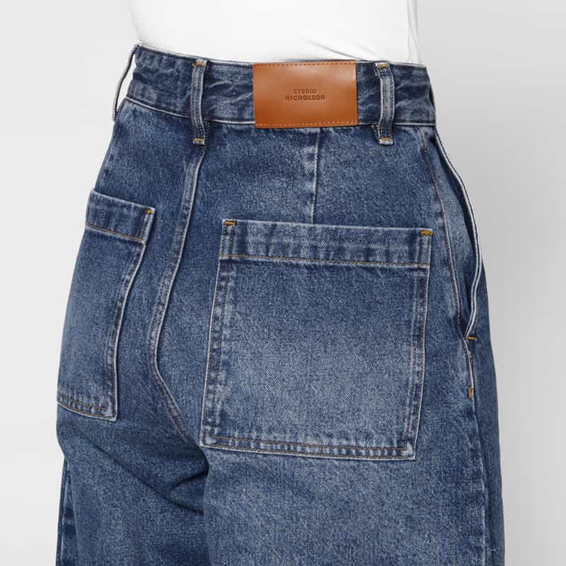 STUDIO NICHOLSON STUDIO NICHOLSON ＜スタジオ ニコルソン＞ クロップド ワイドデニムパンツ BLUE