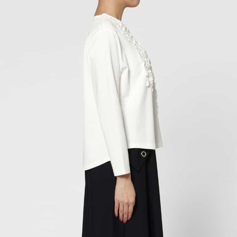 BARNEYS NEW YORK ウォッシャブル センターフリルデザイン カットソー WHITE