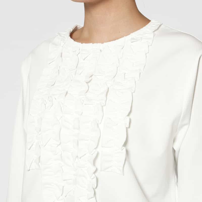 BARNEYS NEW YORK ウォッシャブル センターフリルデザイン カットソー WHITE