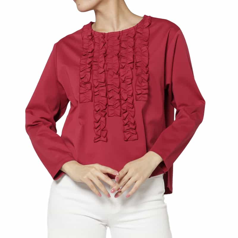 ウォッシャブル センターフリルデザイン カットソー