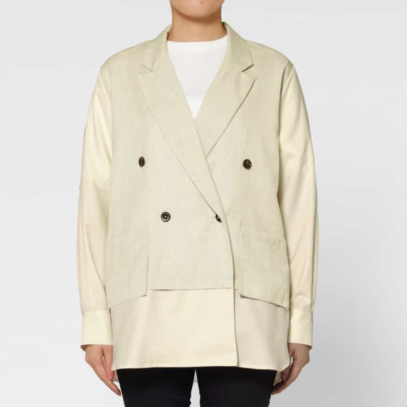 BARNEYS NEW YORK ウォッシャブル 異素材ドッキング テーラードジャケット BEIGE