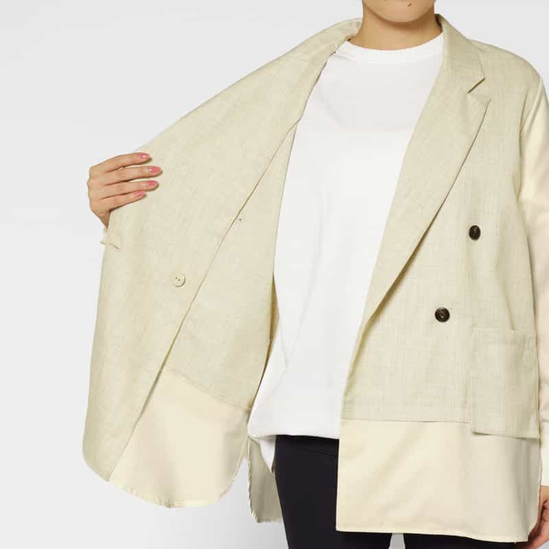 BARNEYS NEW YORK ウォッシャブル 異素材ドッキング テーラードジャケット BEIGE