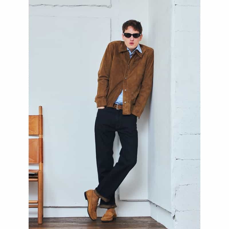 BARNEYS NEW YORK スエード素材レザーシャツジャケット BROWN