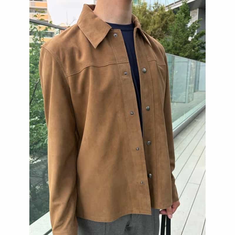 BARNEYS NEW YORK スエード素材レザーシャツジャケット BROWN