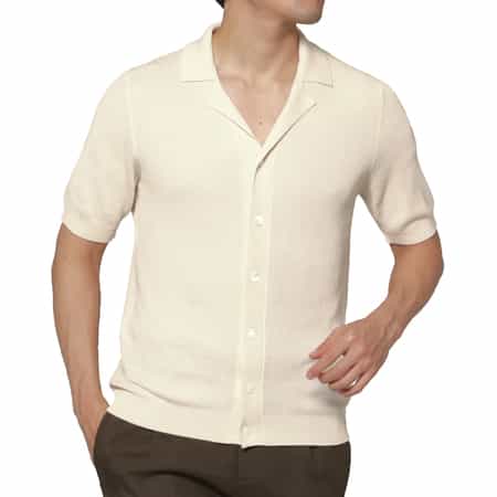 MAURO OTTAVIANI＜マウロ オッタヴィアーニ＞ バーニーズ　ニューヨーク限定 シルクコットン素材オープンカラーニットシャツ