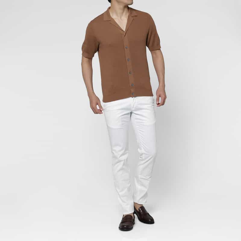 MAURO OTTAVIANI MAURO OTTAVIANI＜マウロ オッタヴィアーニ＞ バーニーズ　ニューヨーク限定 シルクコットン素材オープンカラーニットシャツ BEIGE