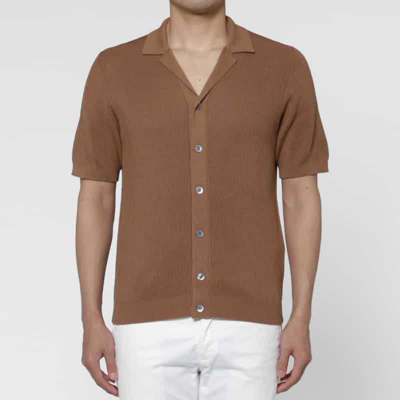 MAURO OTTAVIANI MAURO OTTAVIANI＜マウロ オッタヴィアーニ＞ バーニーズ　ニューヨーク限定 シルクコットン素材オープンカラーニットシャツ BEIGE