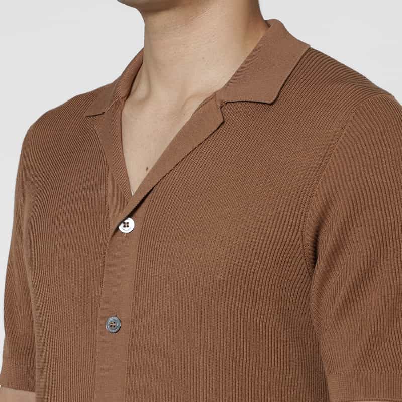 MAURO OTTAVIANI MAURO OTTAVIANI＜マウロ オッタヴィアーニ＞ バーニーズ　ニューヨーク限定 シルクコットン素材オープンカラーニットシャツ BEIGE