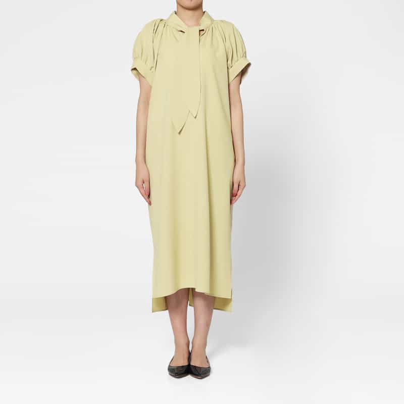 BARNEYS NEW YORK ウォッシャブル シャンブレー素材ボウタイドレス BEIGE