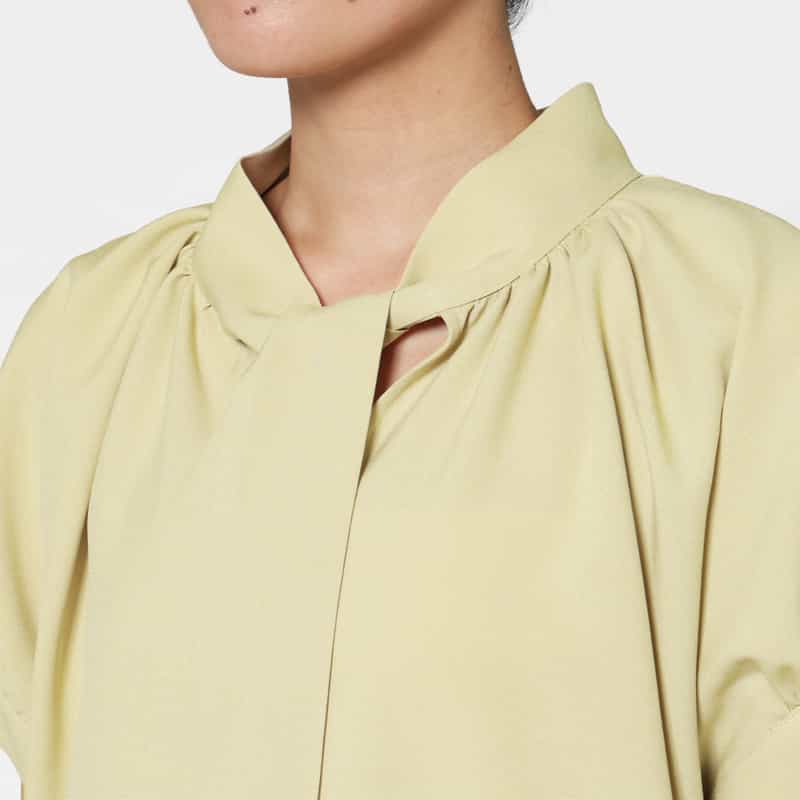 BARNEYS NEW YORK ウォッシャブル シャンブレー素材ボウタイドレス BEIGE