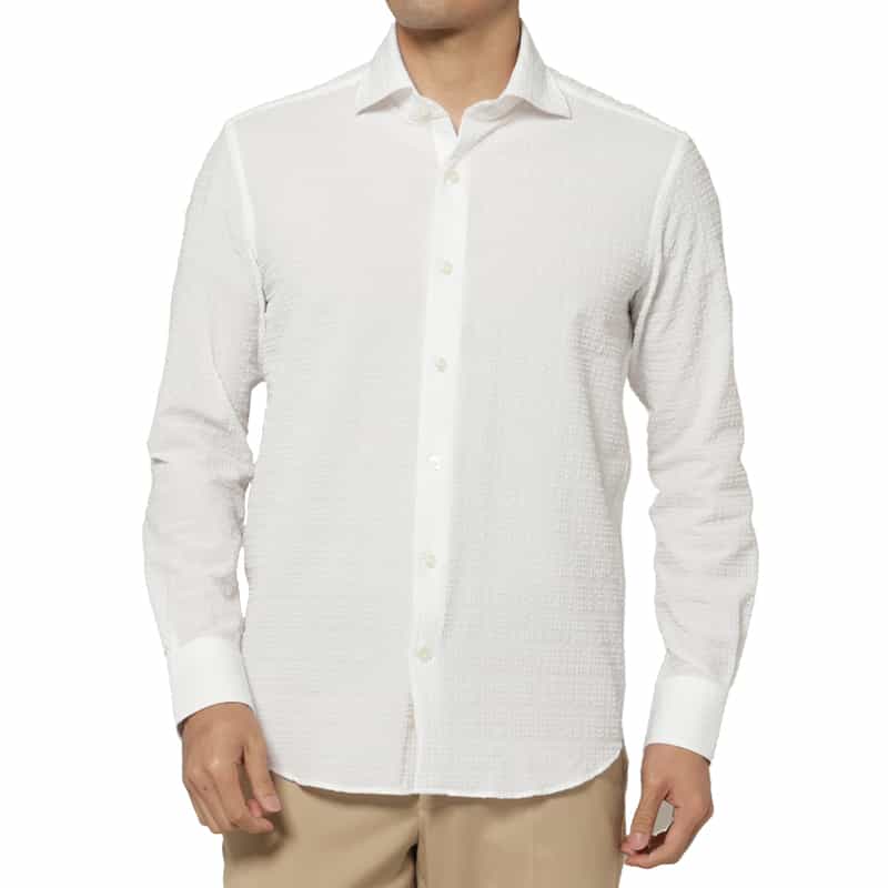 BARNEYS NEW YORK ブロックサッカー地カジュアルシャツ WHITE