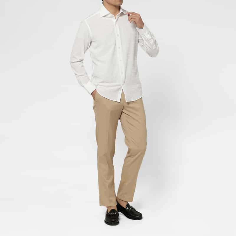 BARNEYS NEW YORK ブロックサッカー地カジュアルシャツ WHITE