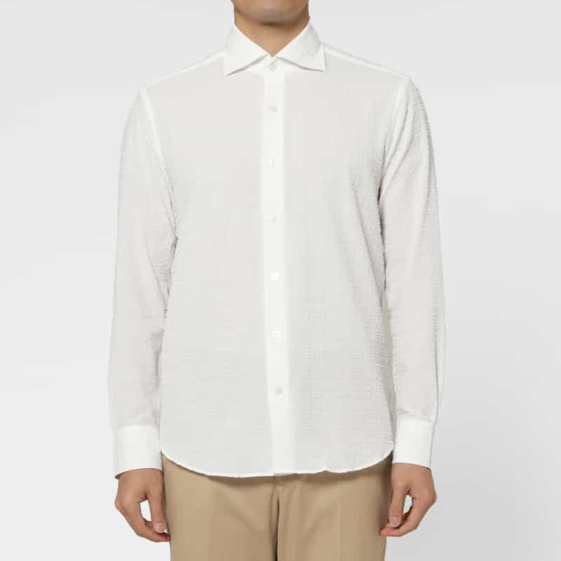 BARNEYS NEW YORK ブロックサッカー地カジュアルシャツ WHITE