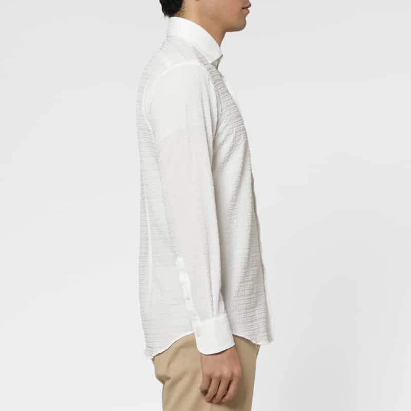 BARNEYS NEW YORK ブロックサッカー地カジュアルシャツ WHITE