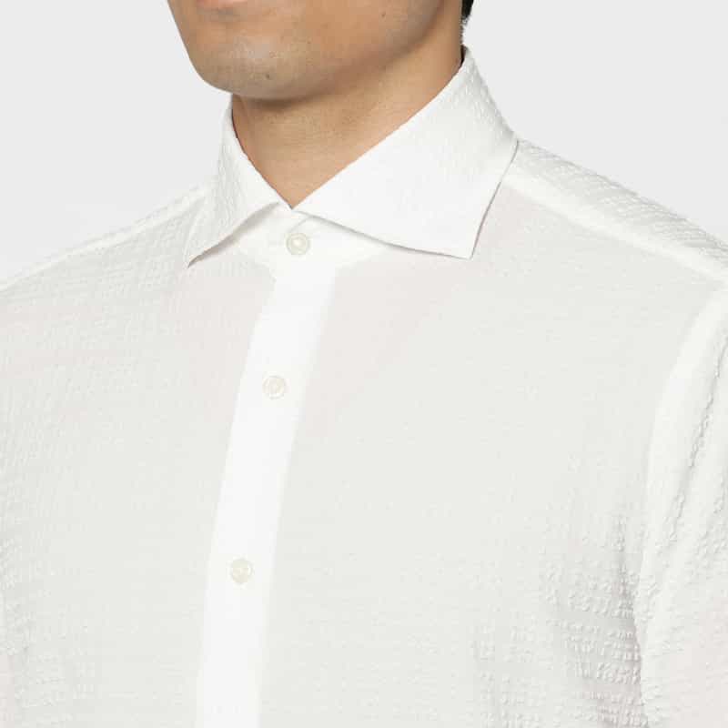 BARNEYS NEW YORK ブロックサッカー地カジュアルシャツ WHITE