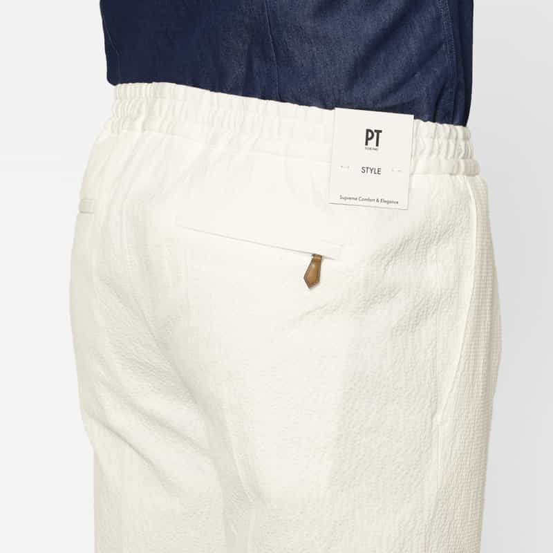 PT TORINO PT TORINO＜ピーティー トリノ＞ シアサッカー素材ストレッチパンツ"JOGGER" WHITE