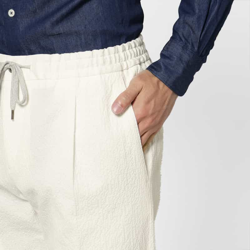 PT TORINO PT TORINO＜ピーティー トリノ＞ シアサッカー素材ストレッチパンツ"JOGGER" WHITE