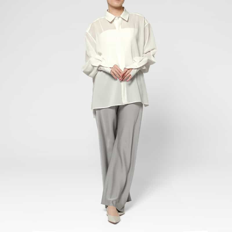 BARNEYS NEW YORK ウォッシャブル オーガンジー オーバーシャツ WHITE