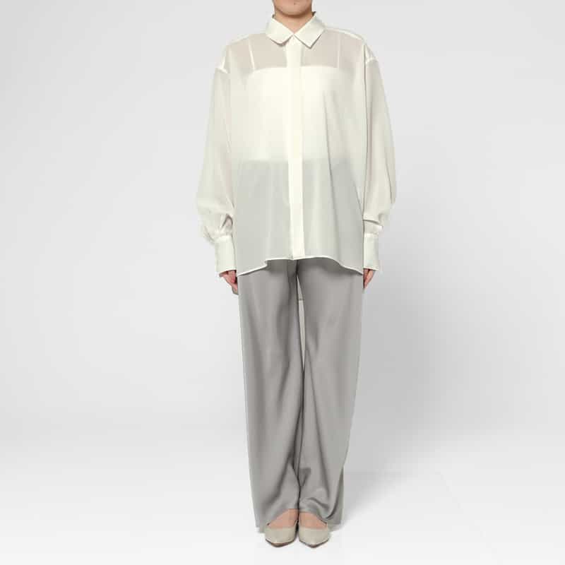 BARNEYS NEW YORK ウォッシャブル オーガンジー オーバーシャツ WHITE