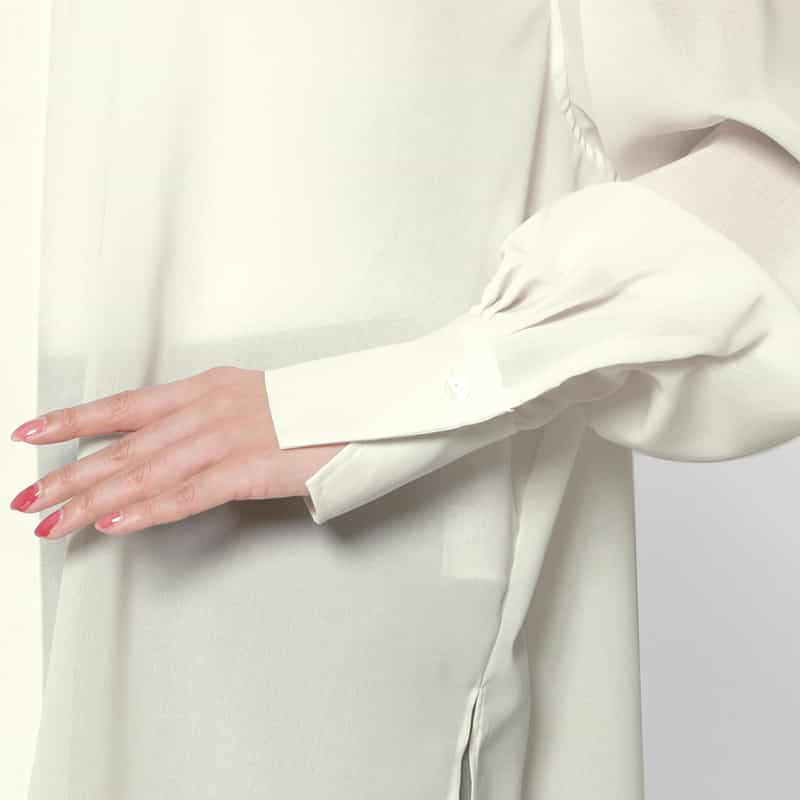 BARNEYS NEW YORK ウォッシャブル オーガンジー オーバーシャツ WHITE