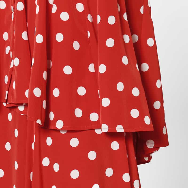 BARNEYS NEW YORK ウォッシャブル ドット柄 ノースリーブ アシンメトリーフレアヘムブラウス RED