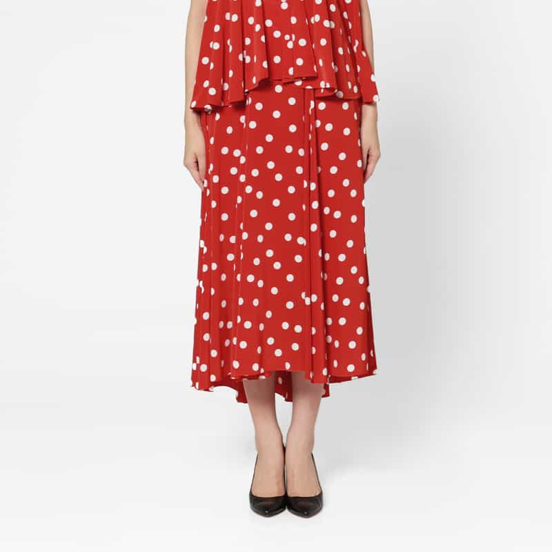 BARNEYS NEW YORK ウォッシャブル ドット柄フレアスカート RED