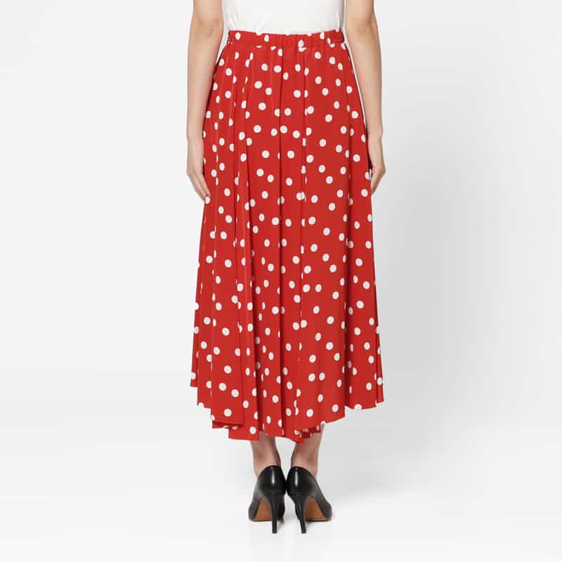 BARNEYS NEW YORK ウォッシャブル ドット柄フレアスカート RED