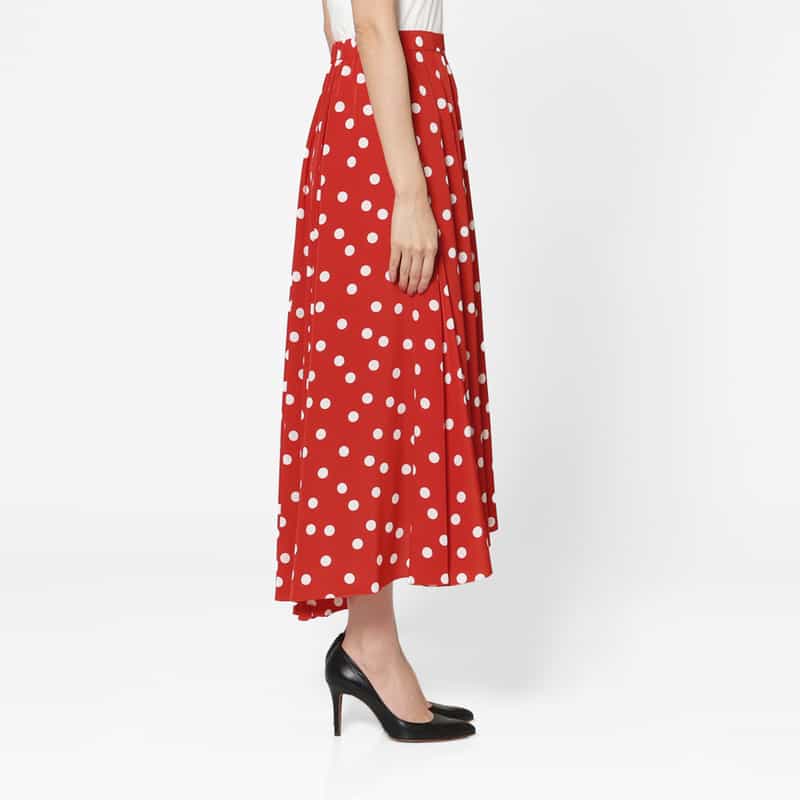 BARNEYS NEW YORK ウォッシャブル ドット柄フレアスカート RED