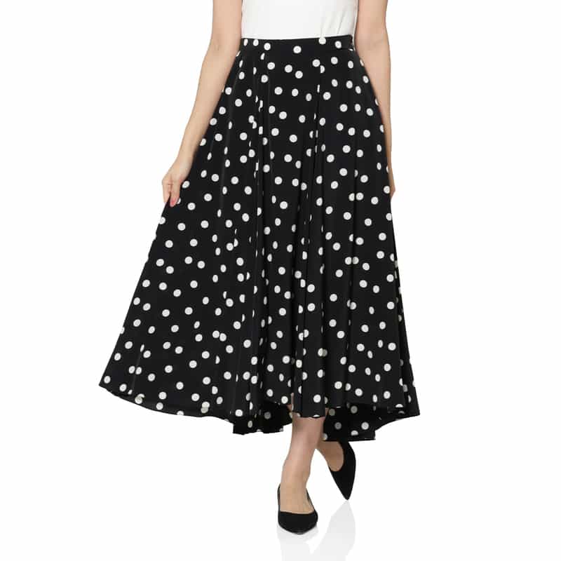 ウォッシャブル ドット柄フレアスカート