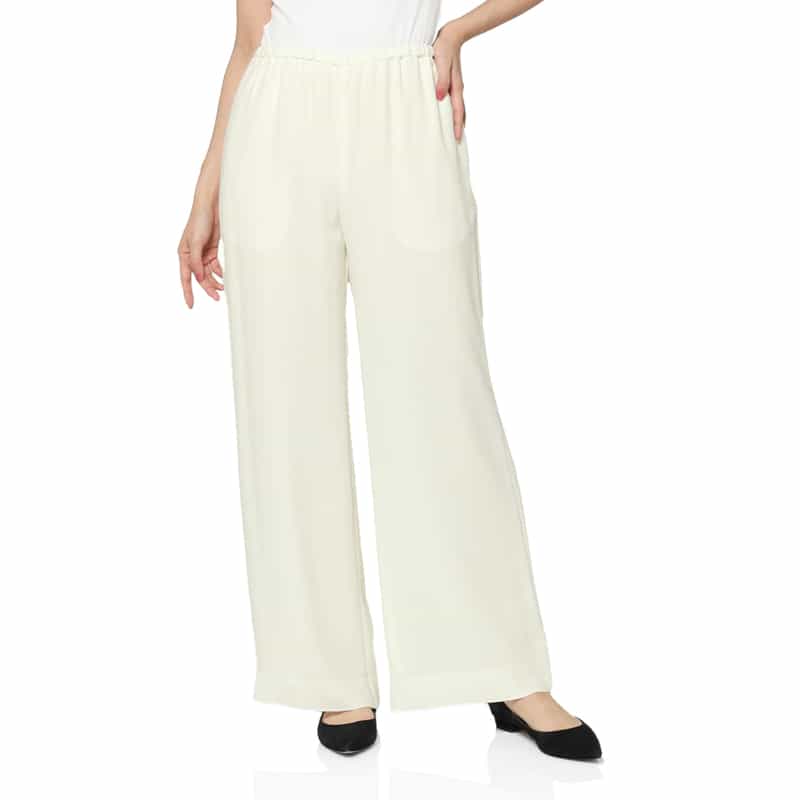 BARNEYS NEW YORK ウォッシャブル バックサテンジョーゼット ワイドパンツ IVORY