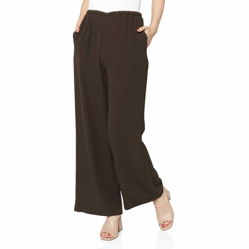 BARNEYS NEW YORK ウォッシャブル バックサテンジョーゼット ワイドパンツ BROWN