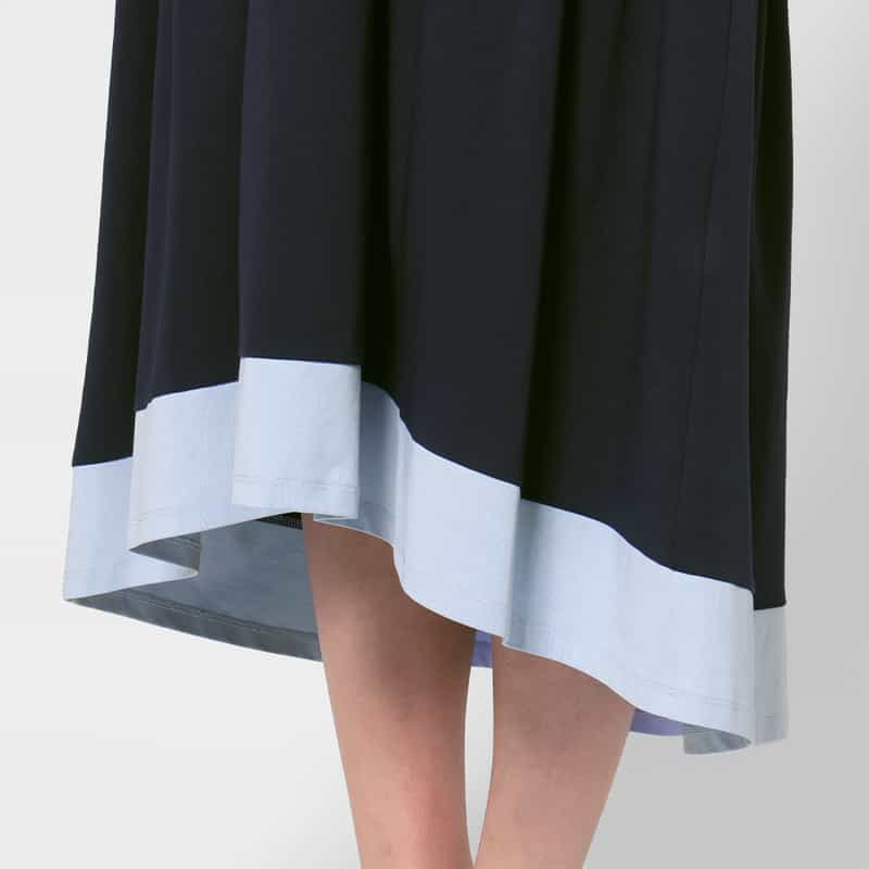 BARNEYS NEW YORK ウォッシャブル  カラートリムデザイン ノースリーブロングドレス NAVY