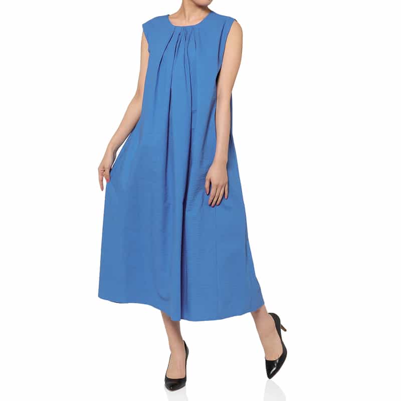 BARNEYS NEW YORK ウォッシャブル 前後2WAY シアサッカードレス BLUE