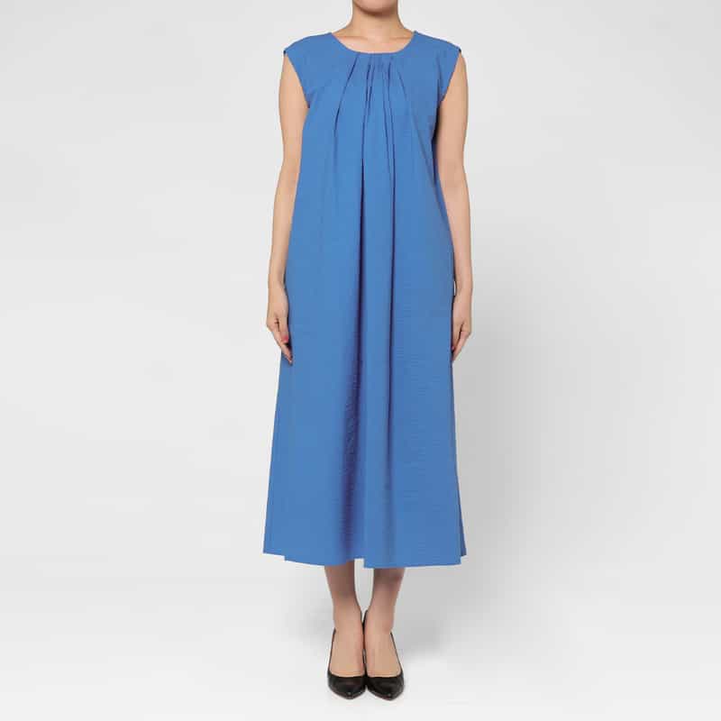 BARNEYS NEW YORK ウォッシャブル 前後2WAY シアサッカードレス BLUE